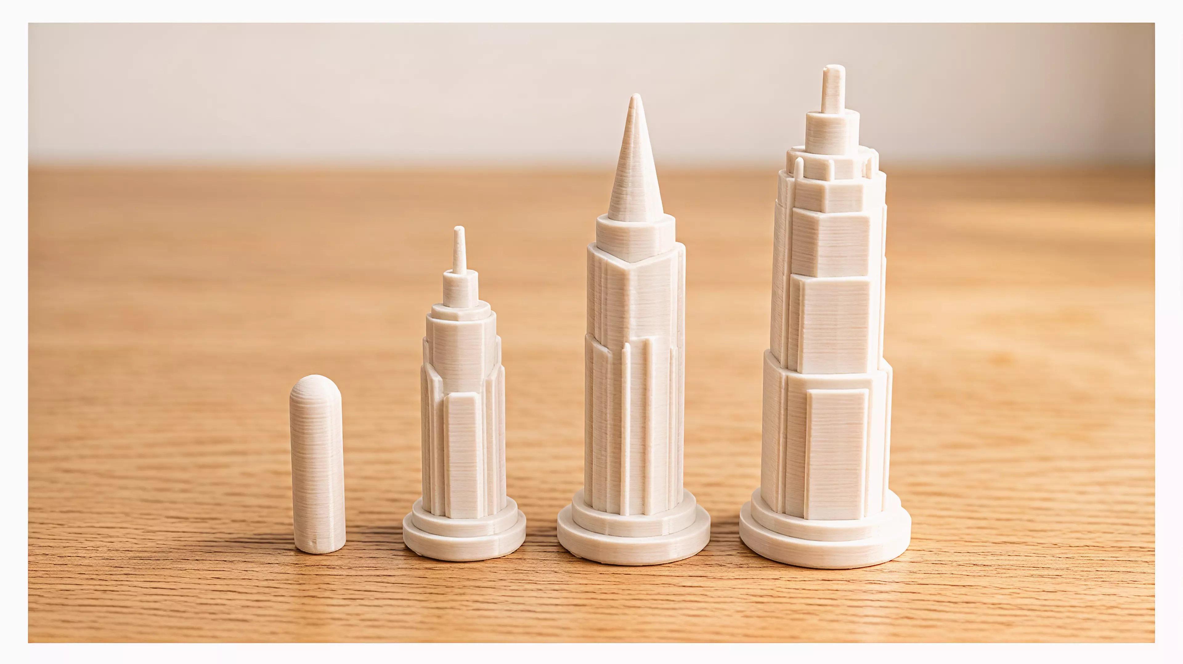 A geometry-readable orthodox chess set that turns six Ho Chi Minh City landmarks into a complete 32-piece skyline, with round River and square Grid plinths distinguishing the two sides without relying on color.
