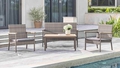 Evelyn 4-Piece All-Weather Outdoor Resin Wicker Mixed Acacia Wood Lounge Sofa Set in Grey with Cushion - Autonomous.ai