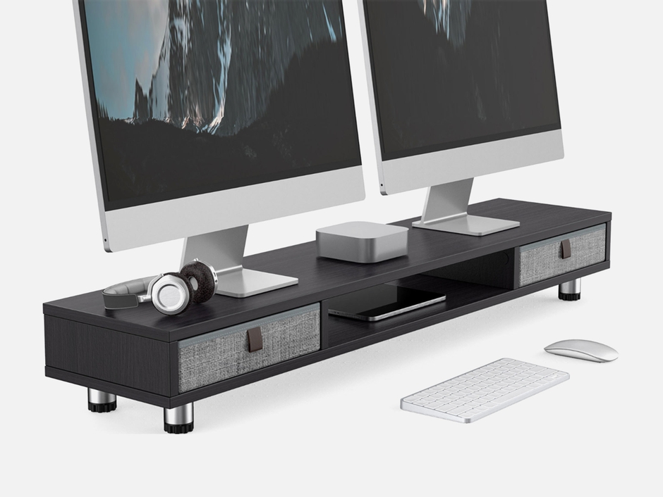 FENGE Monitor Stand, Dual Monitor Stand with 2 Drawers