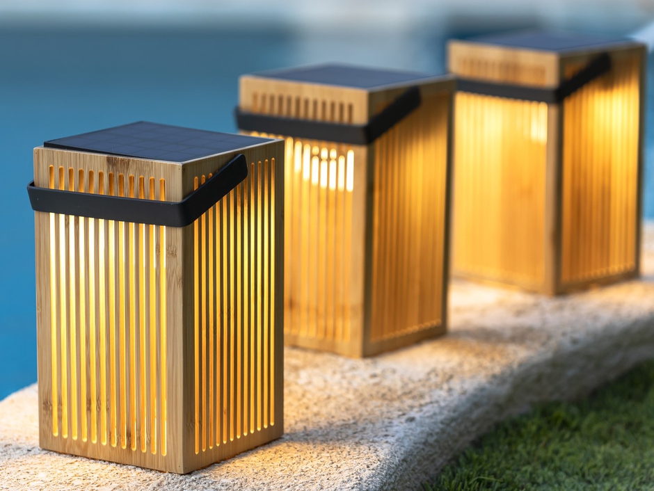 NEWGARDEN Solar Cordless LED Okinawa 900-Lumens Lantern: Hand Made Bamboo