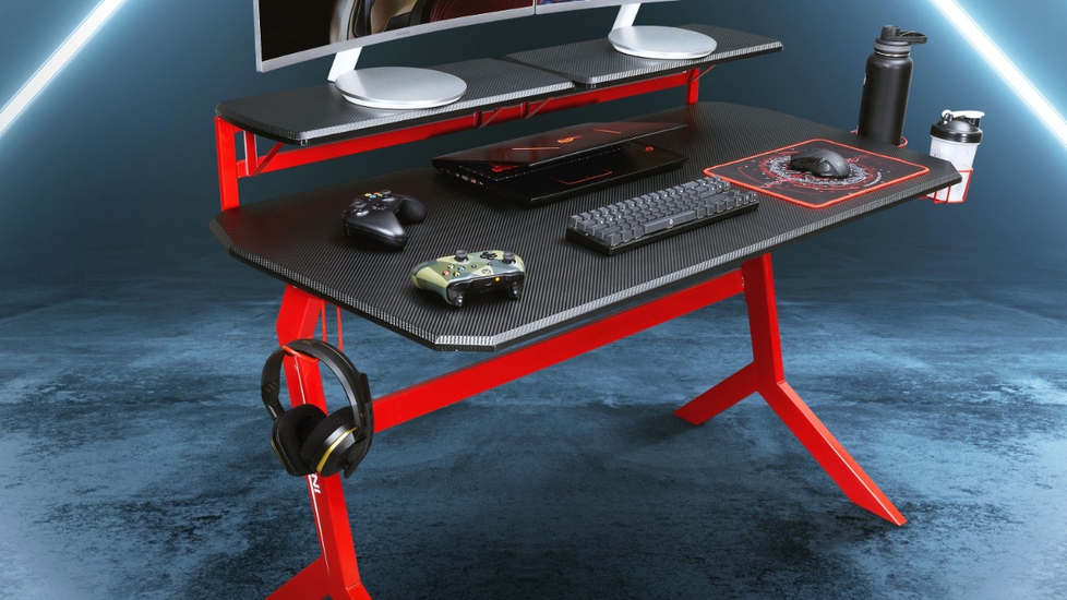 Techni Mobili Red Stryker Gaming Desk - Autonomous.ai