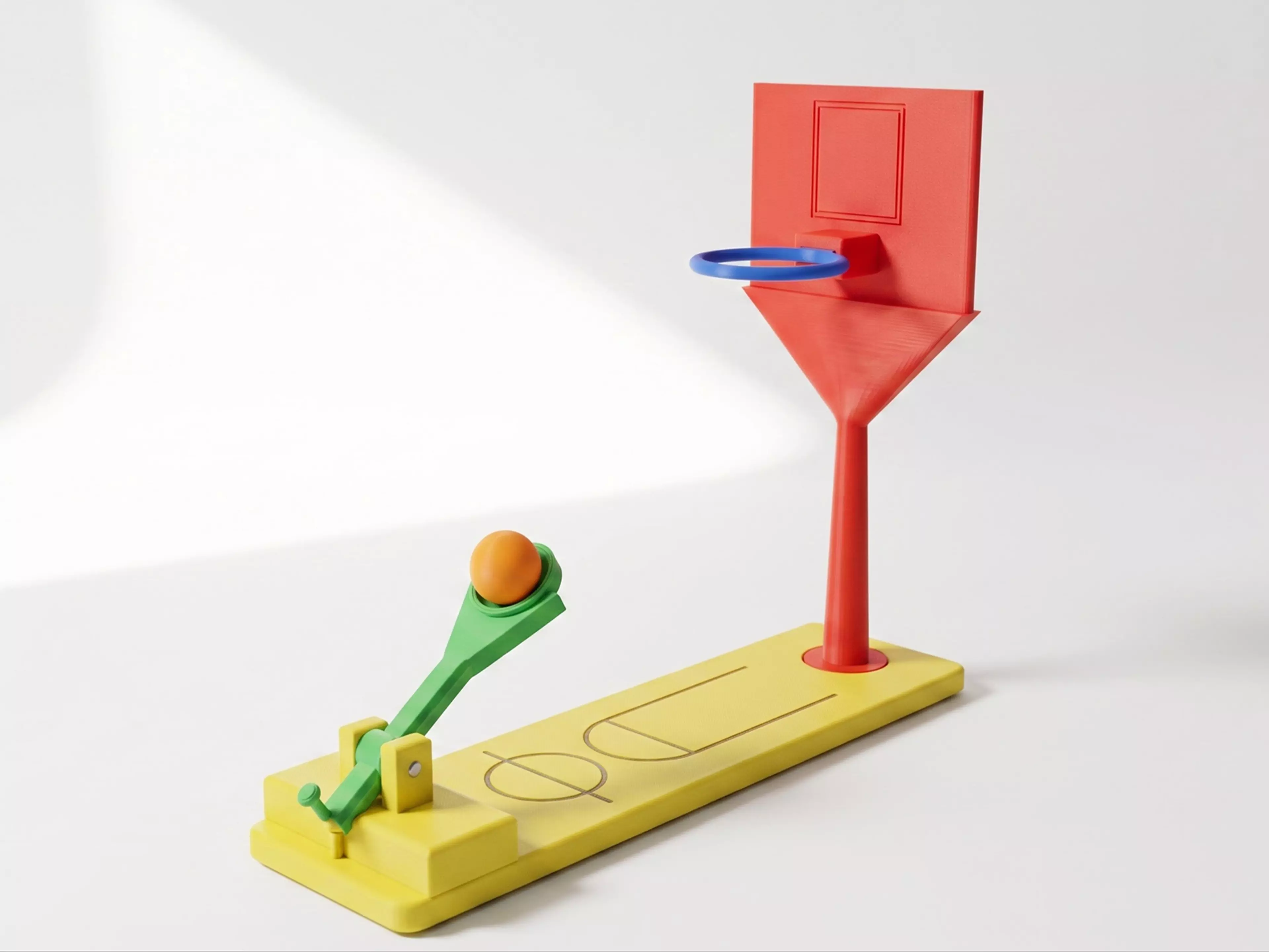 A fun shooting game for basketball lovers.
Place the ball on the lever and shoot it.
Whoever scores the most, win.