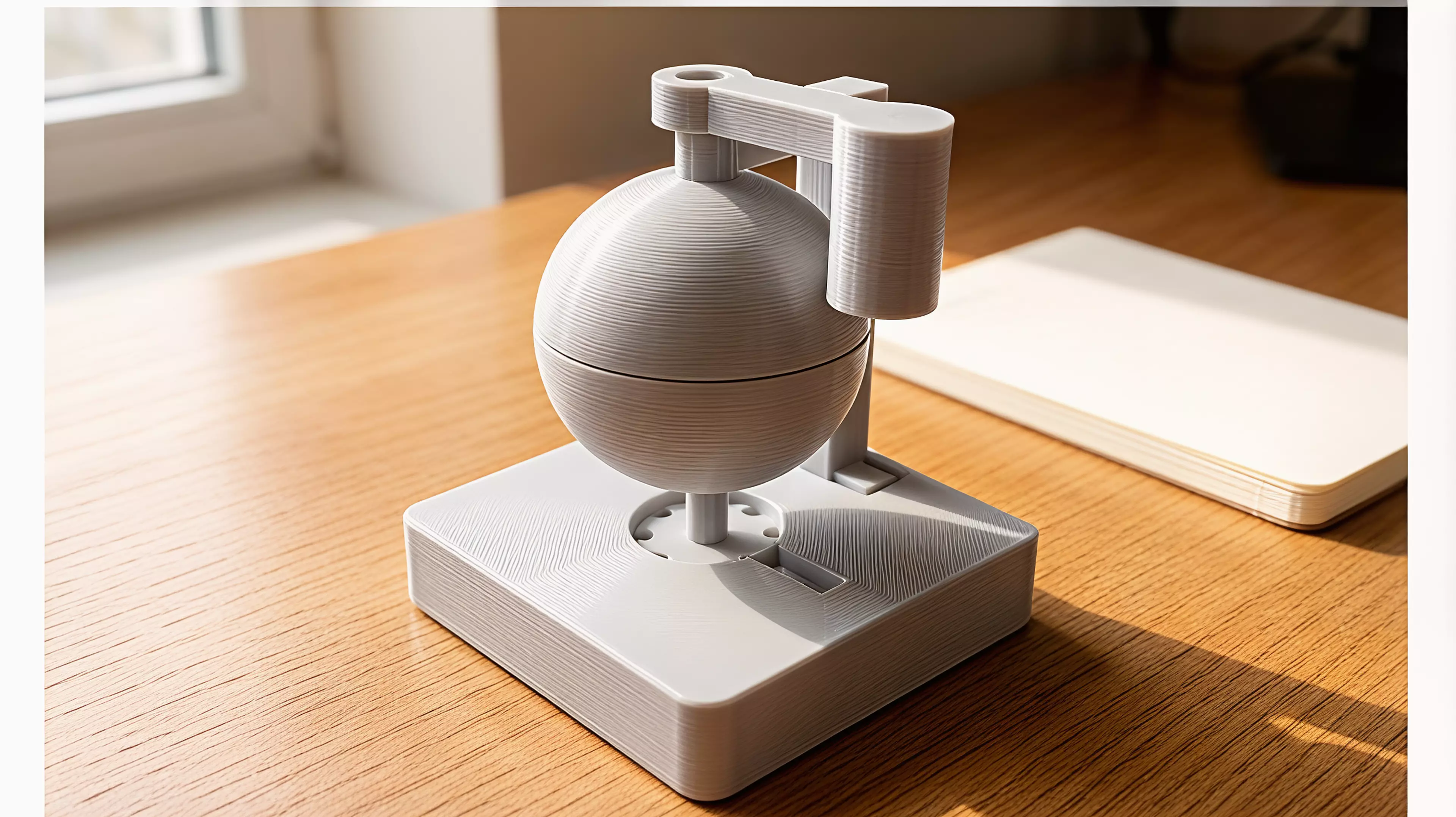 A hand-cranked desk toy designed to display eight lunar phases.