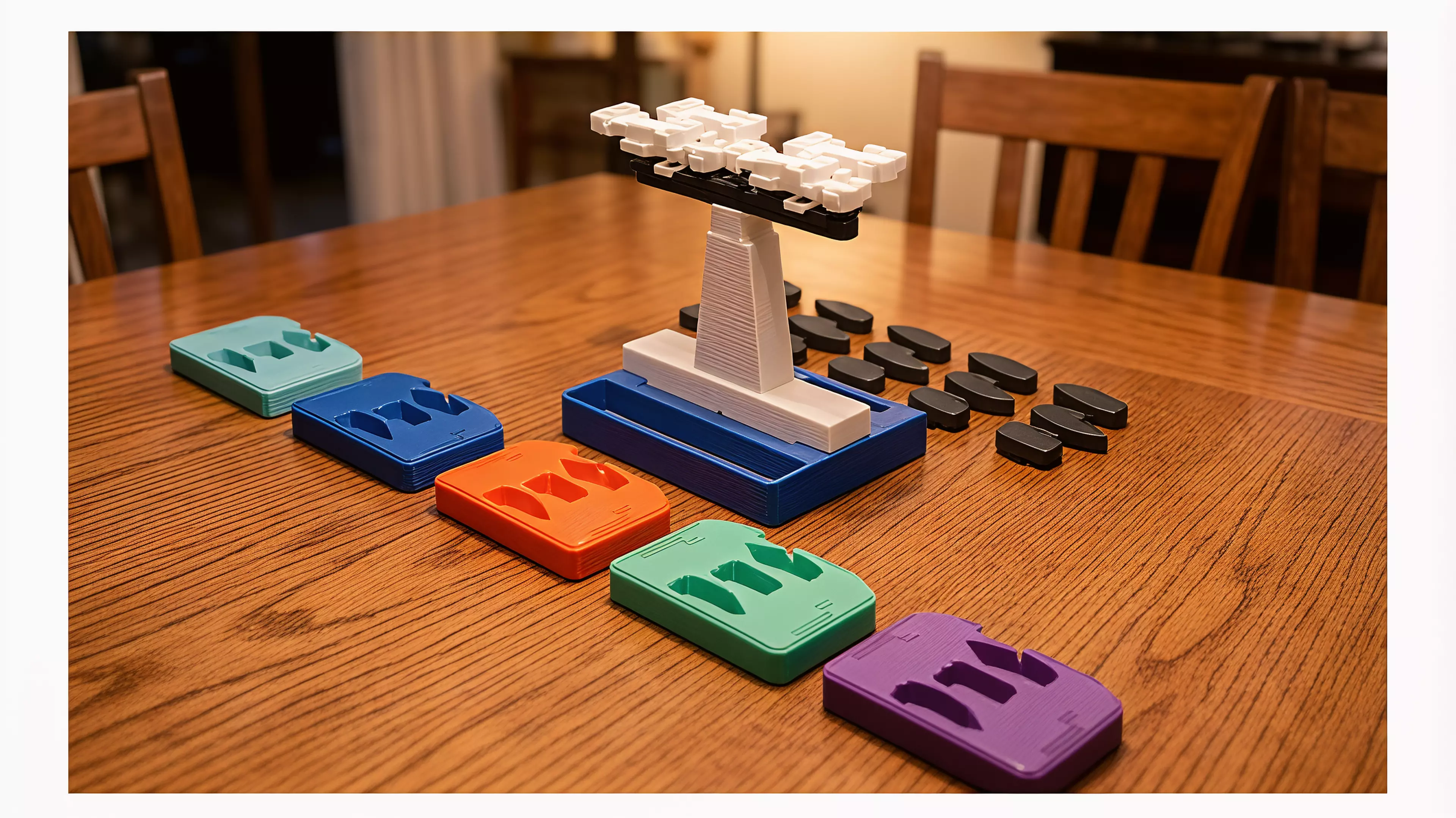 Inspired by the 9 to 5 fever: pass your work up a wobbly 3D-printed org chart, make every rival inherit the wobble, and be the first out the door at five.