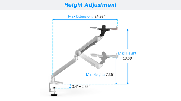 Height adjustable laptop mount arm