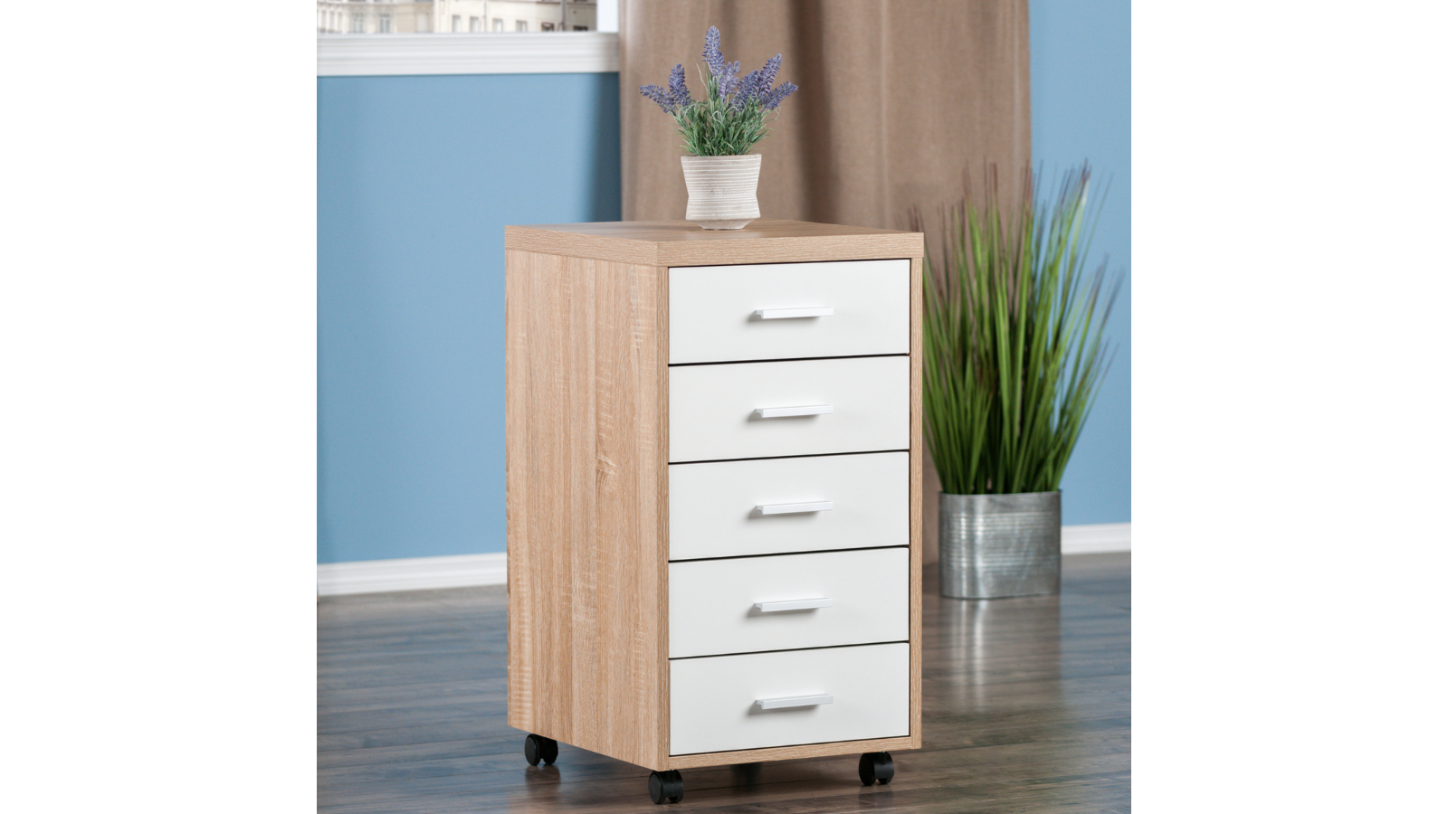 Skyline Décor Kenner 5Drawer Reclaimed Wood and White