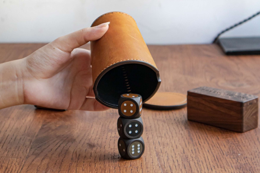 Leather Dice Shaker Cup Set