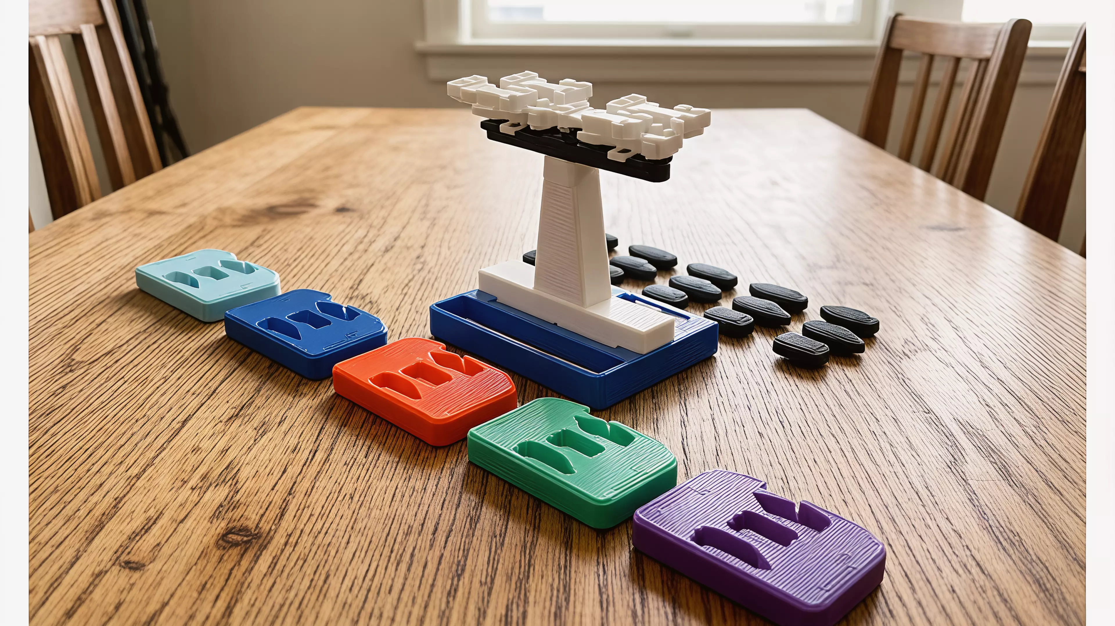 Inspired by the 9 to 5 fever: pass your work up a wobbly 3D-printed org chart, make every rival inherit the wobble, and be the first out the door at five.
