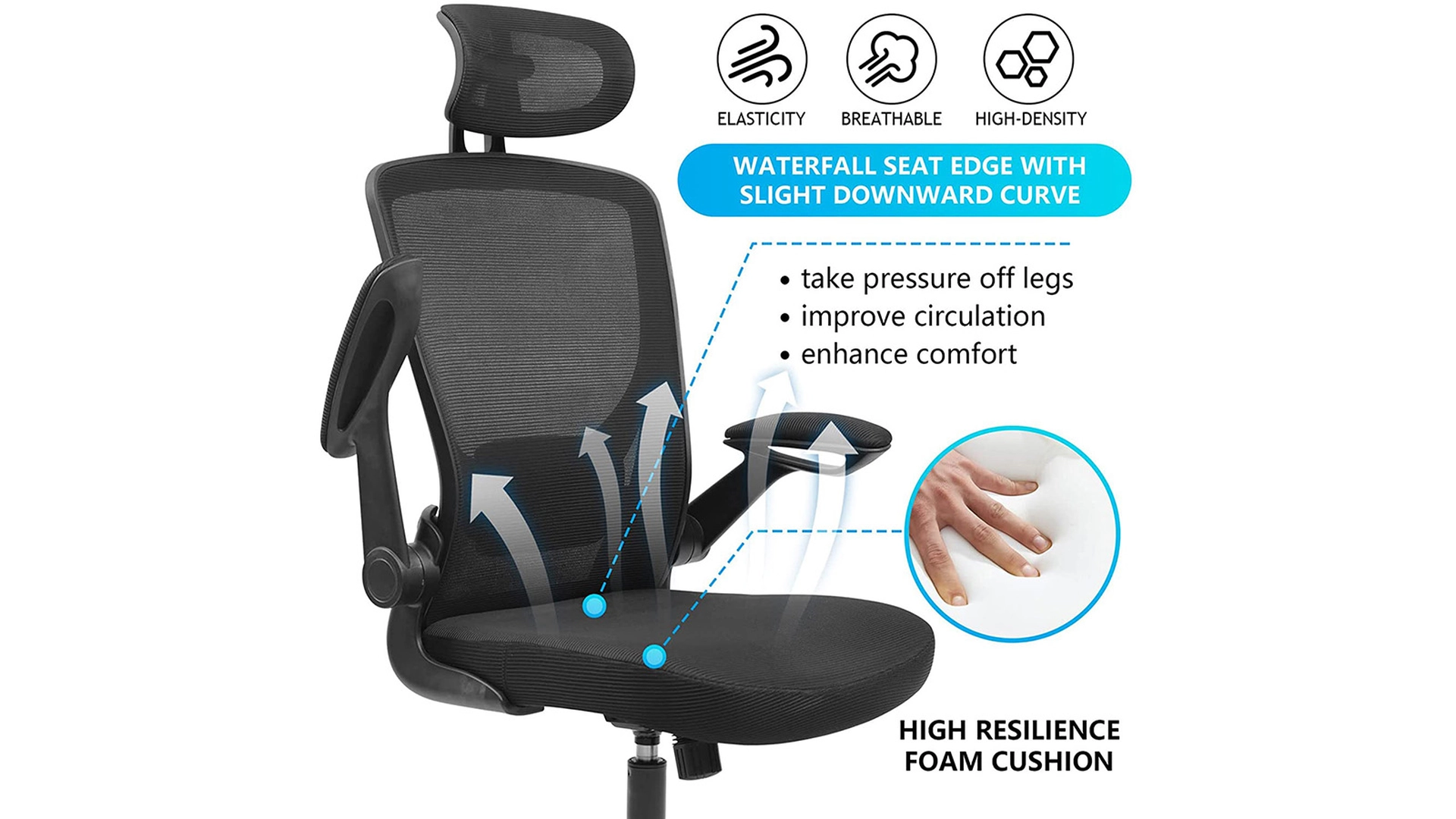 KERDOM Office Chair with Headrest and Adjustable Arms