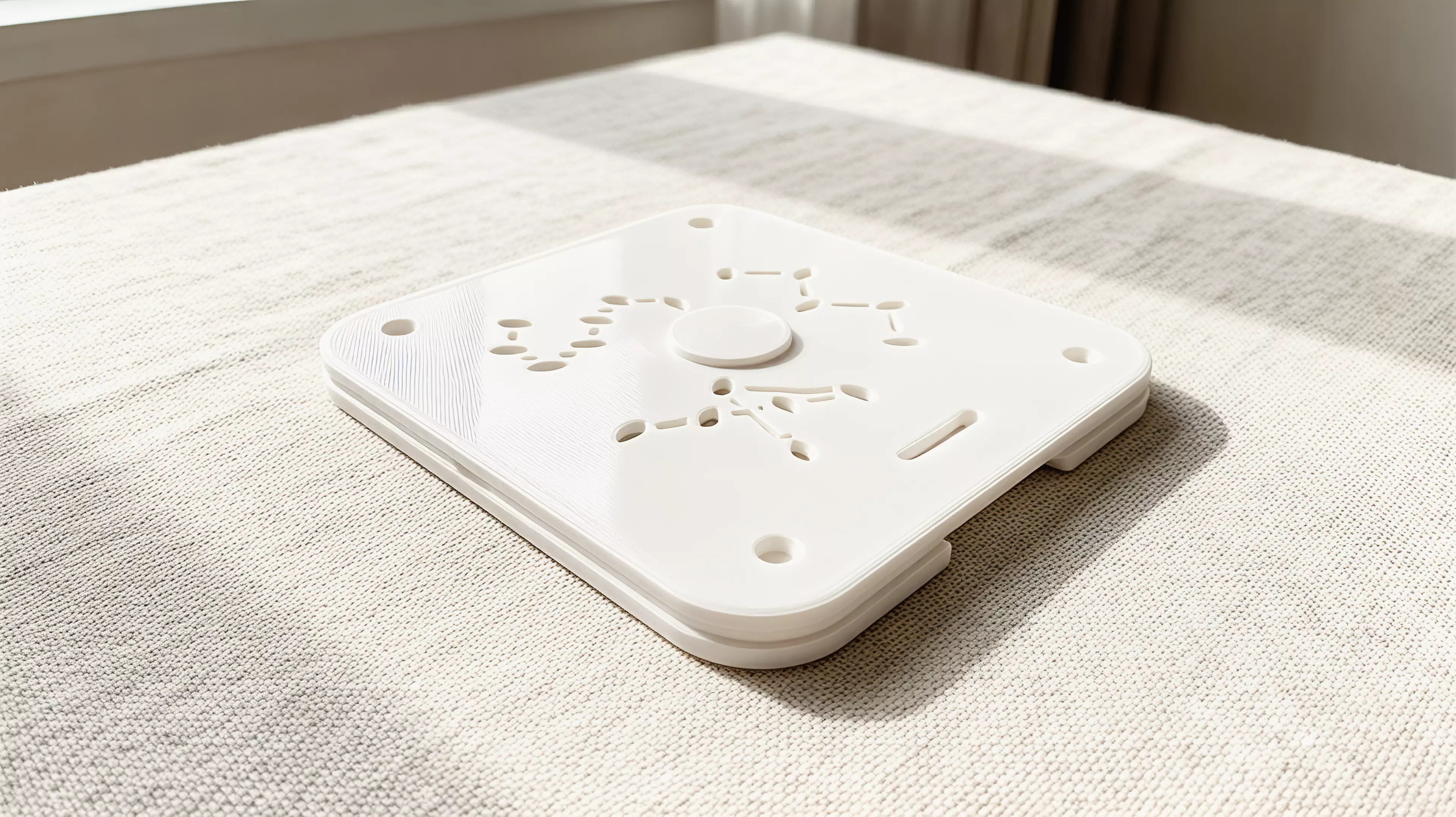 A pocket-sized, three-part ambient-light garden whose single exposed right-edge dial reveals Cassiopeia, Cygnus, and a Little Dipper reading within Ursa Minor at three indexed positions.