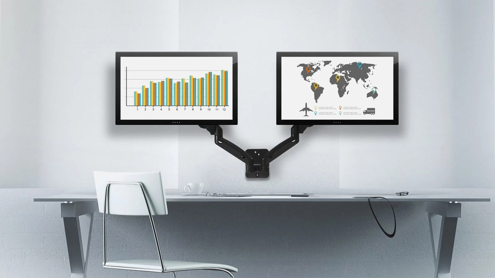 MountIt! Dual Arm Monitor Wall Mount