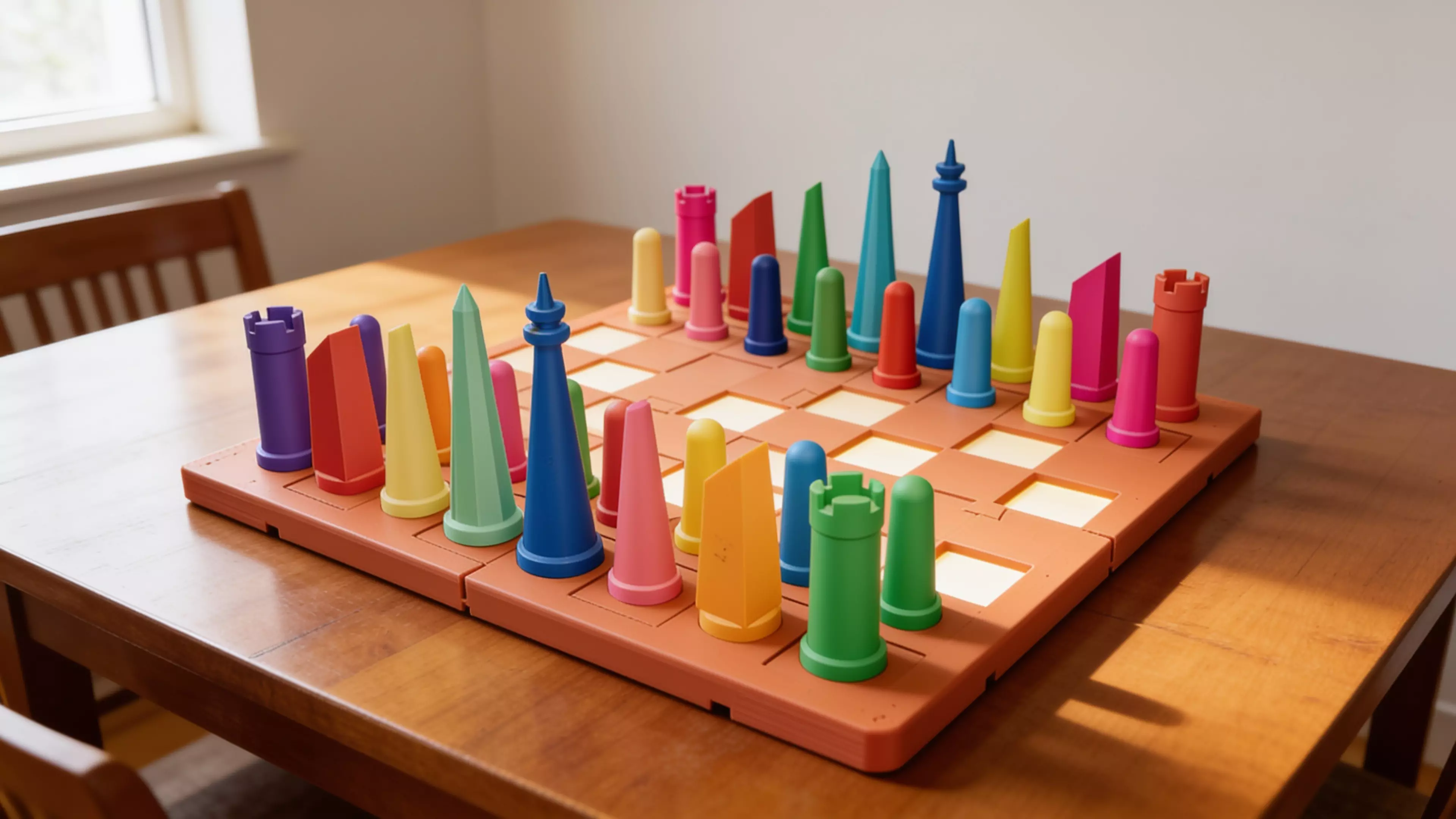 A 3D-printable alignment themed san francisco chess set (f).