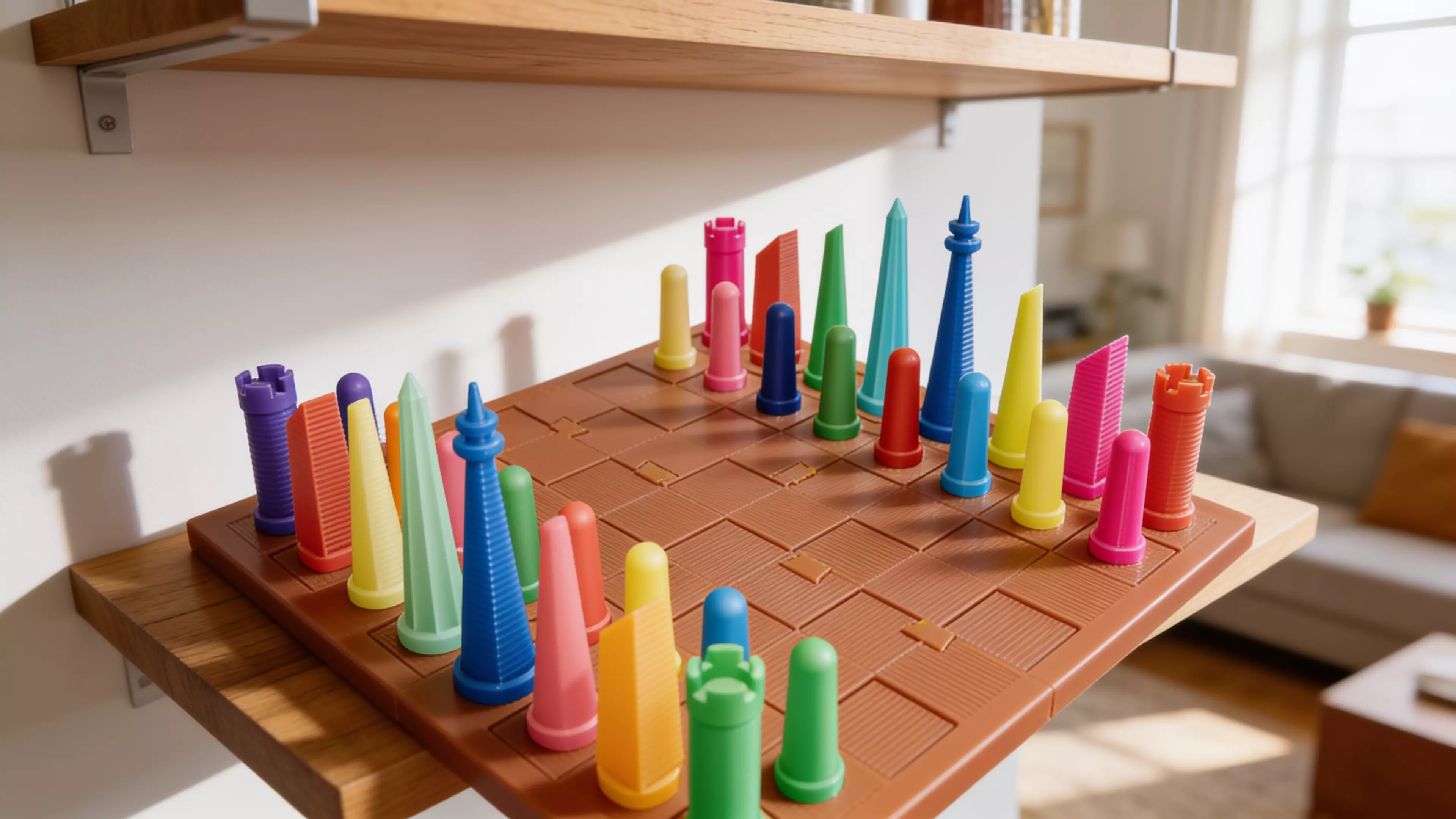 A 3D-printable alignment themed san francisco chess set (f).