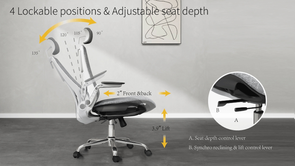 Chair adjustable seat on sale depth