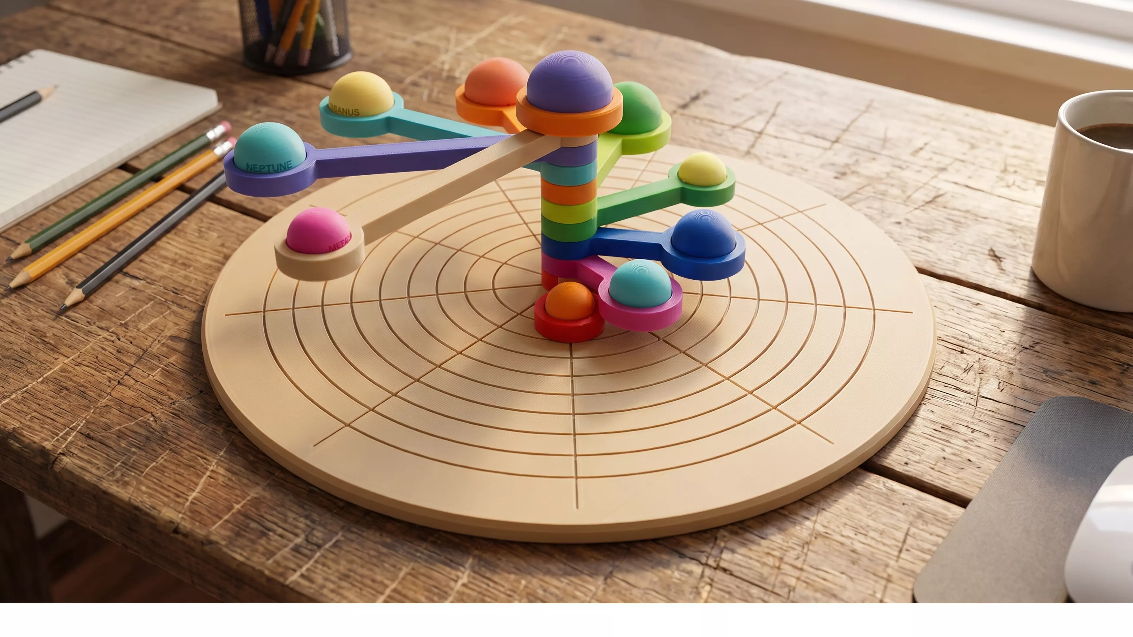 Precision Laser-Engraved Orbital Base with 10 Magnetic Planet Modules (Sun, 8 Planets & Pluto).