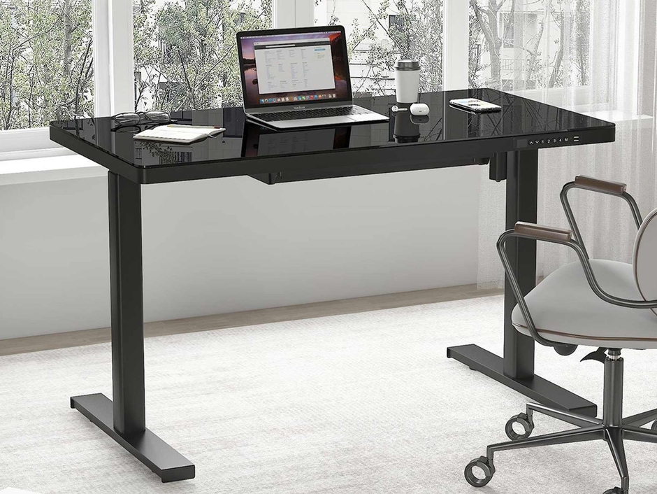 Northread Glass Top Standing Desk: Drawer & USB Charger