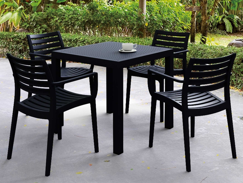 Compamia Artemis Resin Square Dining Set with 4 Arm Chairs: Outdoor