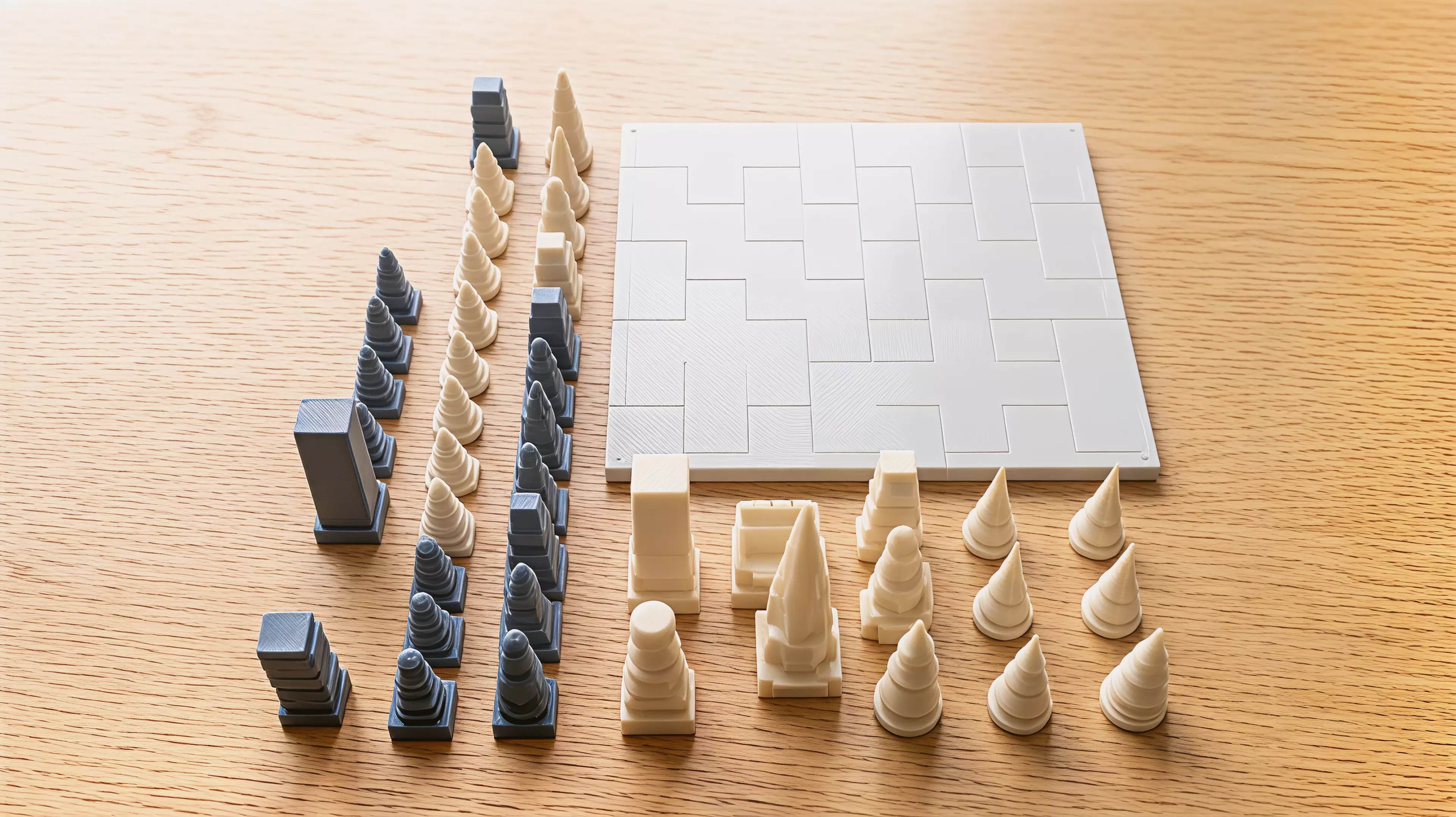A complete 3D-printable chess set inspired by well-known Ho Chi Minh City architecture, with landmark-based pieces, distinct River and Street armies, and a tactile city-grid board.