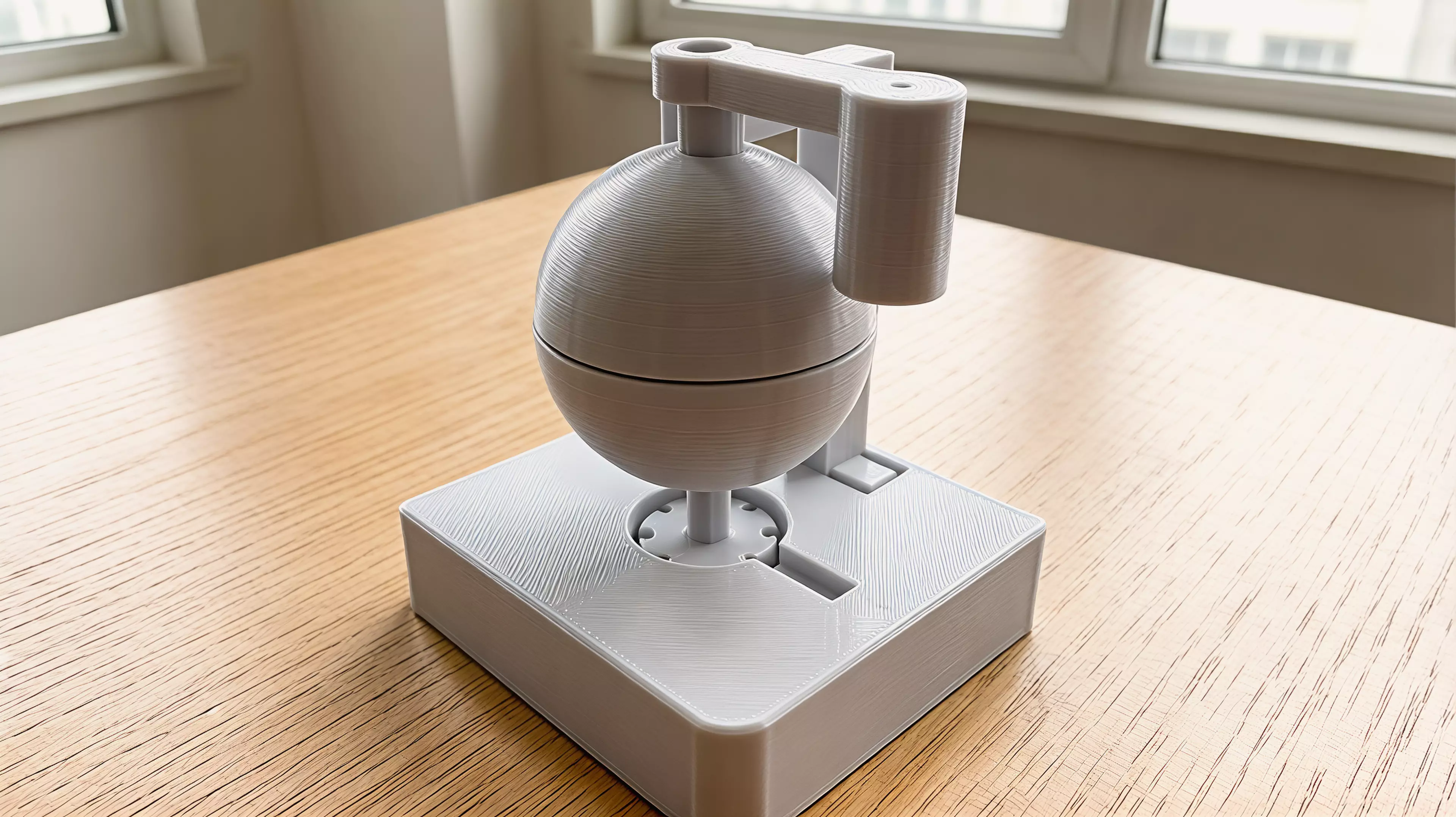 A hand-cranked desk toy designed to display eight lunar phases.