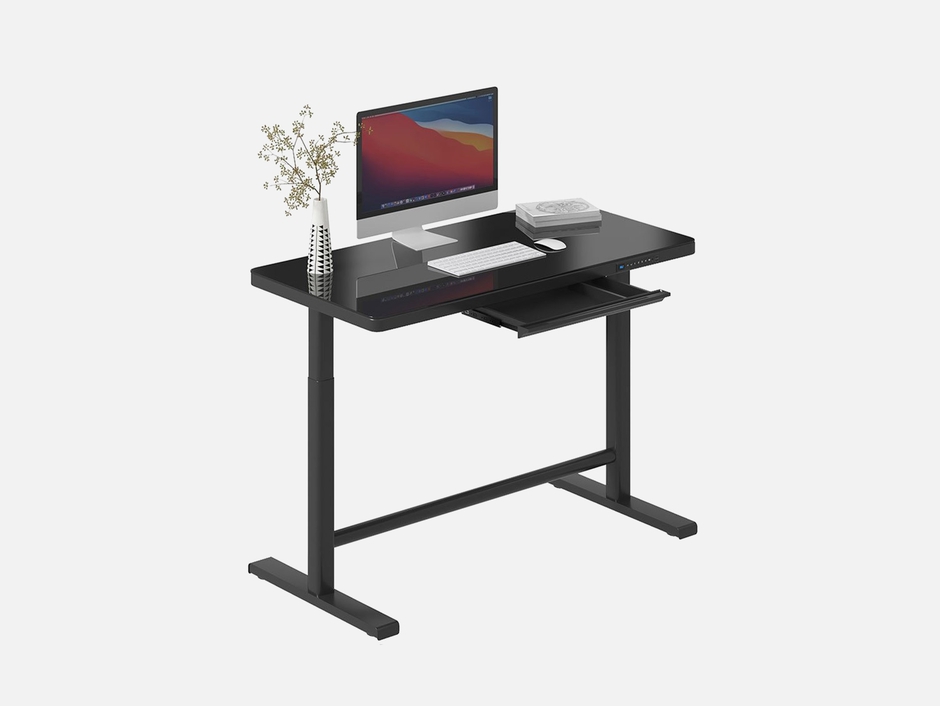 Northread Glass Top Standing Desk: Drawer & USB Charger