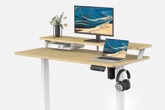FENGE Electric Standing Desk: 2-Tier Desktop