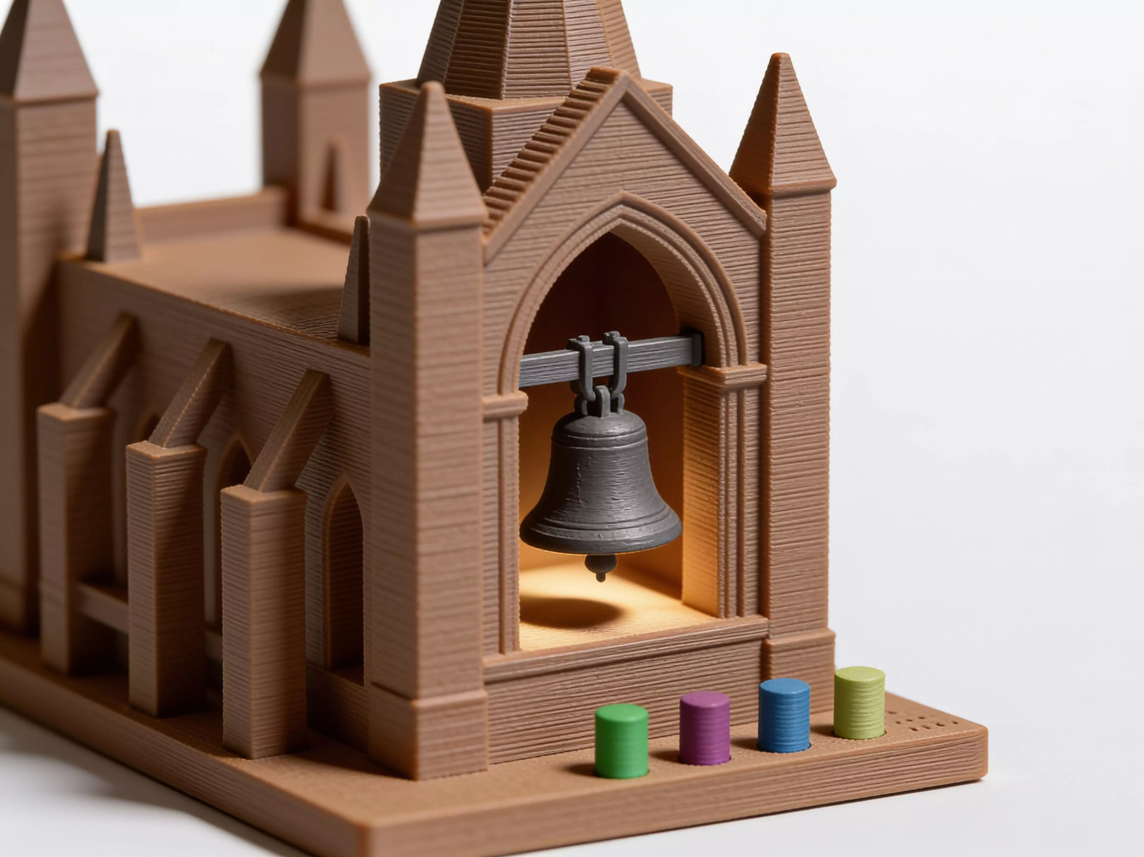 The Calibration Cathedral is a Gothic micro-cathedral that is secretly a complete FDM torture test: self-supporting pointed-arch windows, a graduated flying-buttress overhang staircase, tapered spires and pinnacles for bed adhesion and fine detail, a bridging rose window, a print-in-place captured…