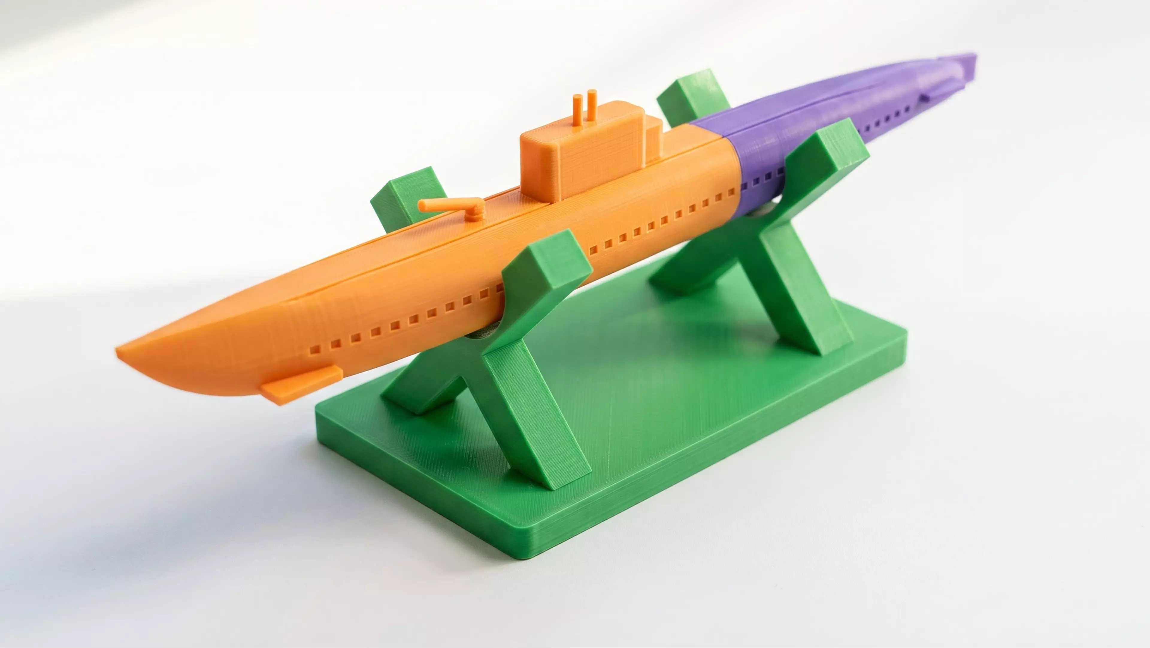 A Kriegsmarine Type VIIC, printed as two PLA pieces that peg the AI service at midship.