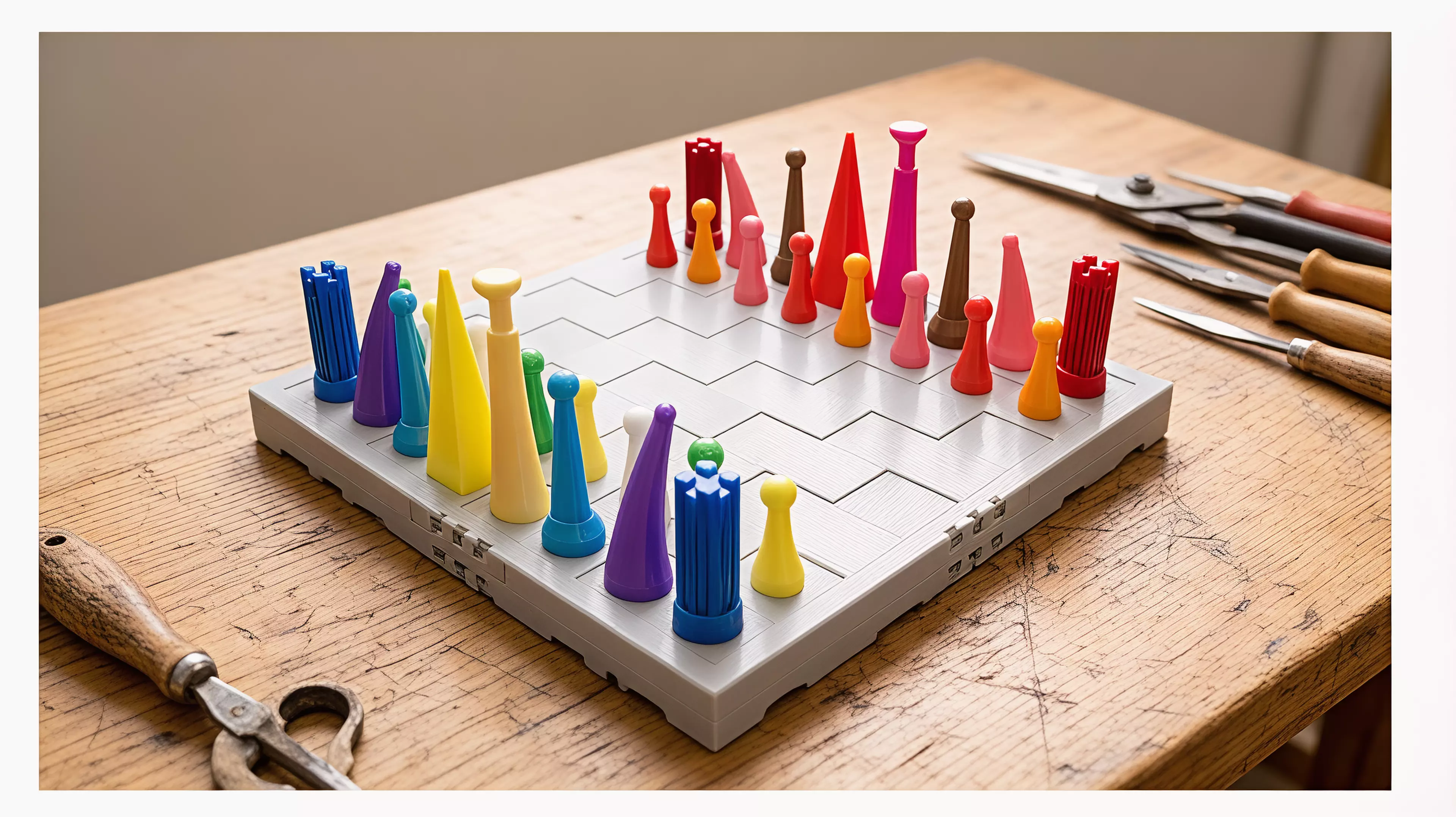 A 3D-printable 2030 sf chess set (f).