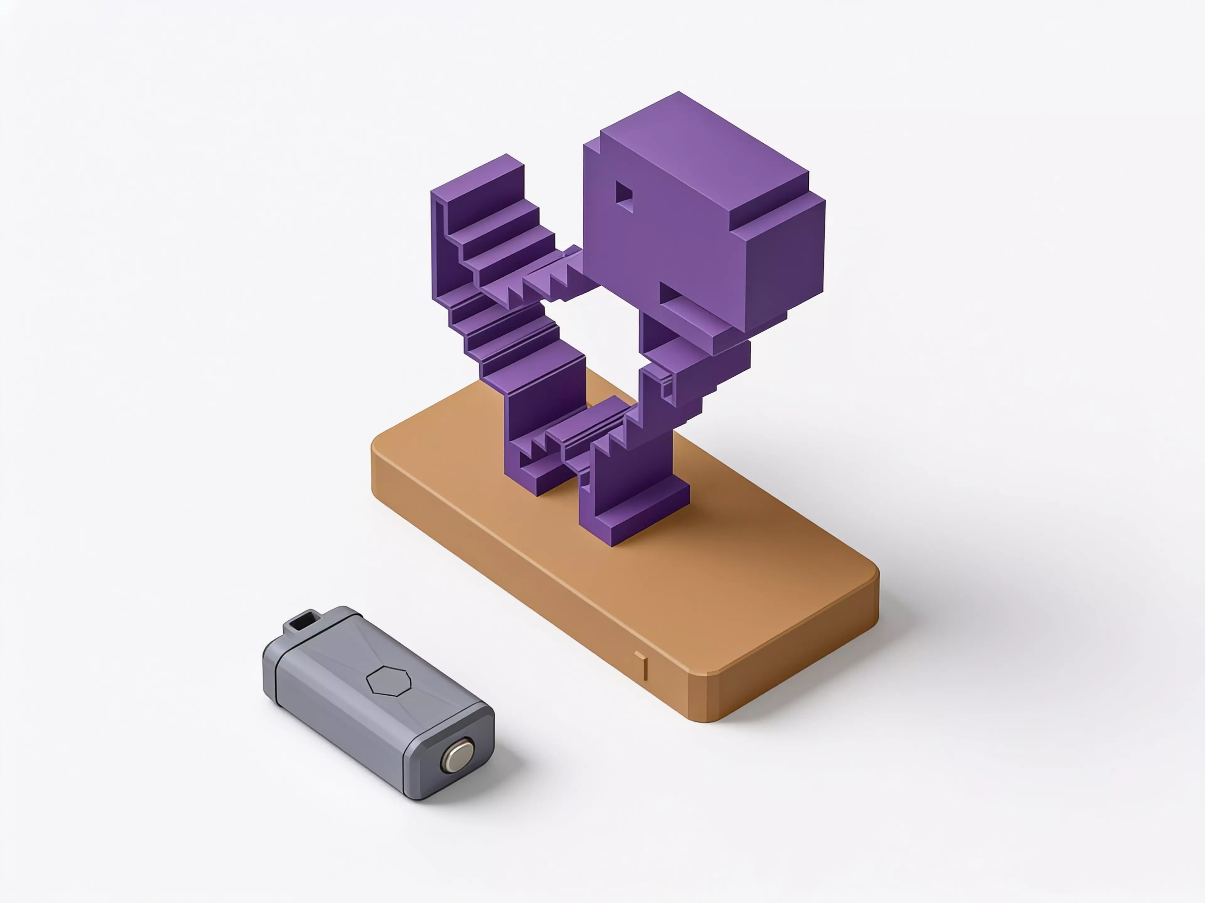 A 250 mm tall pixel-art T-Rex night light: a hollow, glowing outline sculpture of the Chrome "no-internet" dino standing on an illuminated plinth housing a battery LED puck.