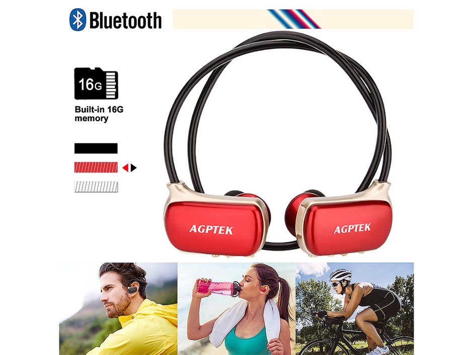 AGPTEK W273 Bluetooth MP3 Headset 16G Red