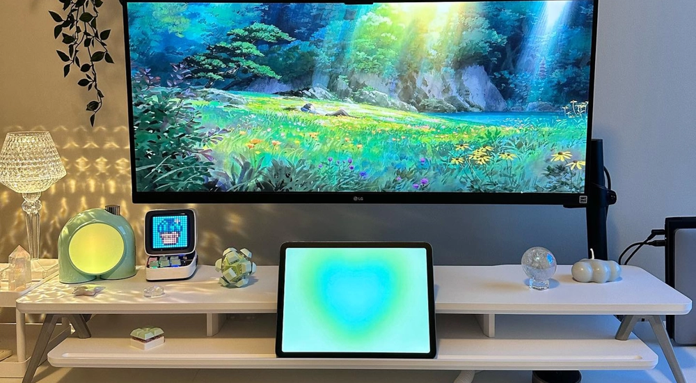 FENGE 42.5 Inch Dual Monitor Stand with 12 Color LED Light