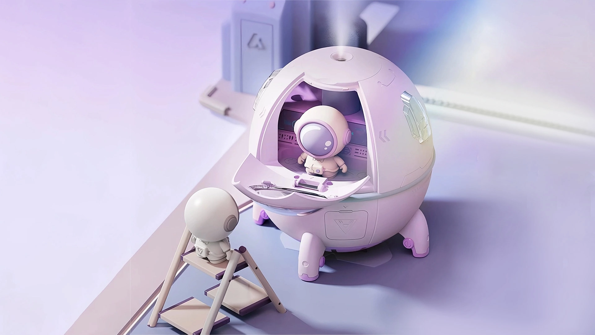 Moody Mouse Astronaut Humidifier with Space Capsule Design & Multi-Color Light