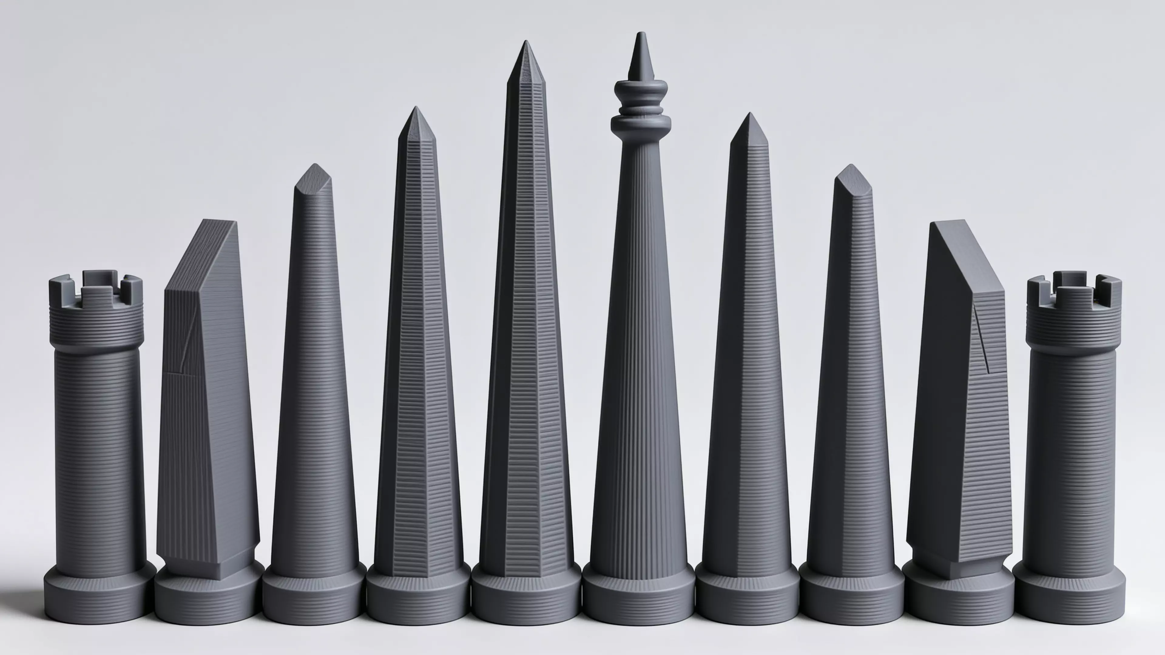 A 3D-printable alignment themed san francisco chess set (f).