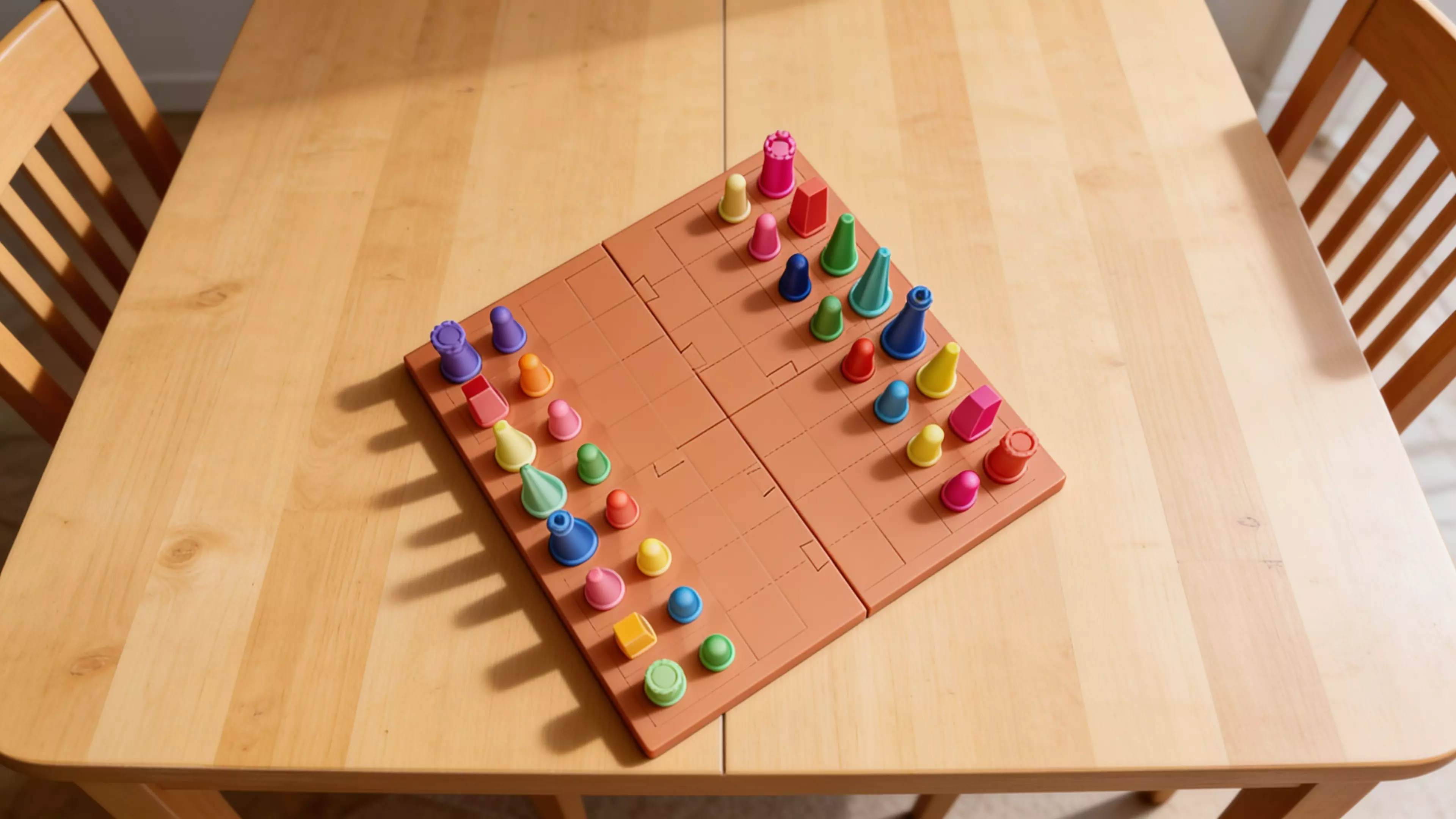 A 3D-printable alignment themed san francisco chess set (f).