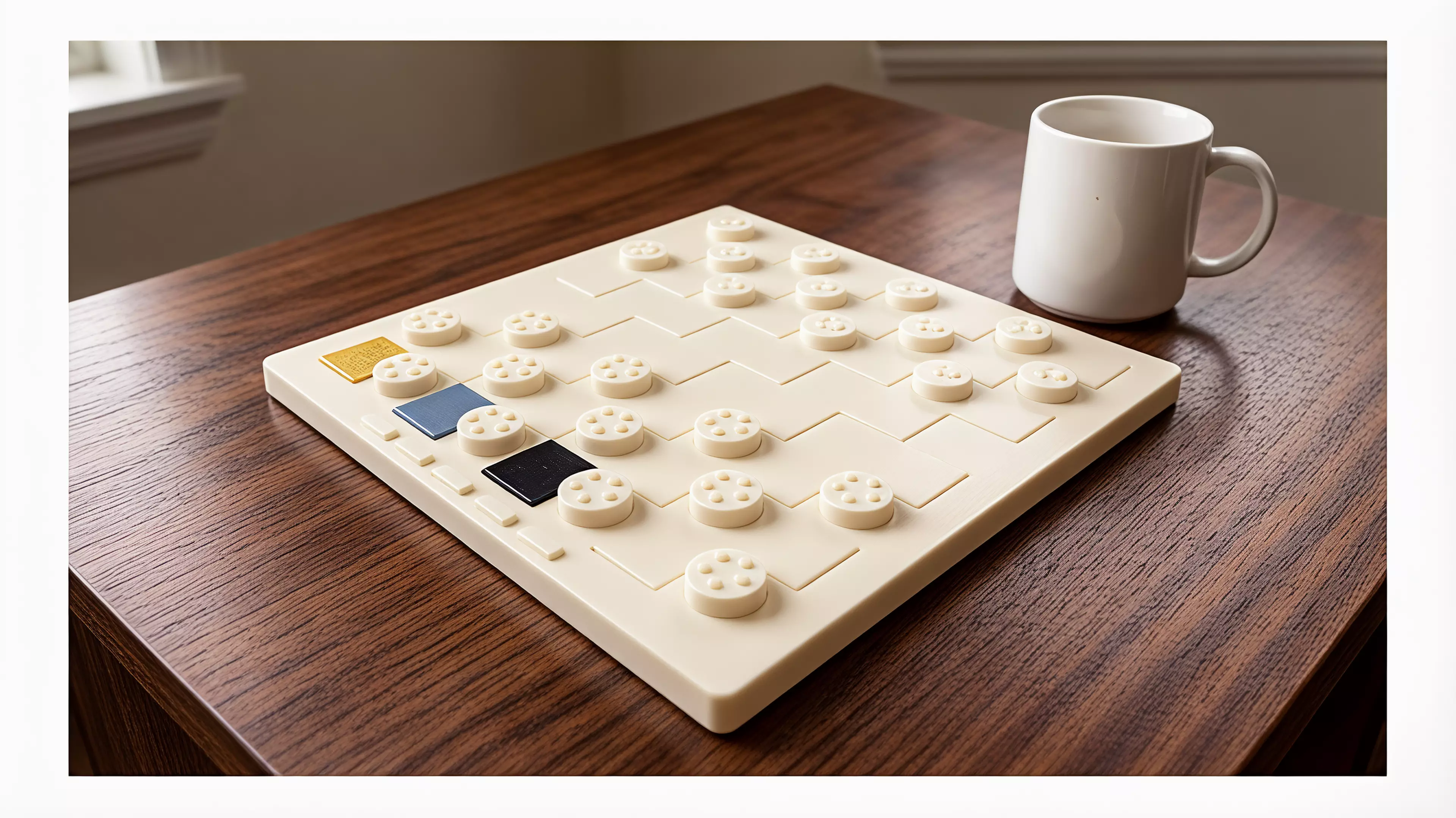 A known checkers game made into an architectural portrait of the Workshop's five jobs.

By Alice.