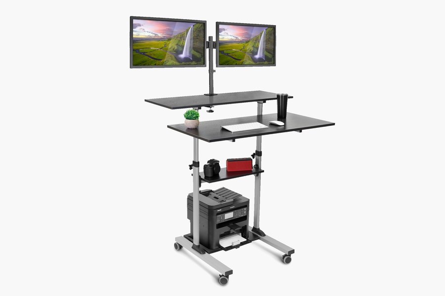 Large Height Adjustable Rolling Stand up Desk with Monitor Mount by Mount-It!