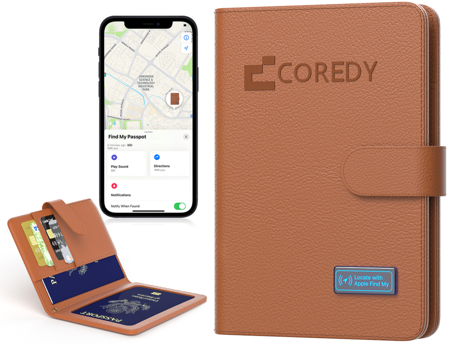 Coredy Passport Holder with Bluetooth Tracker: Works with Apple Find My