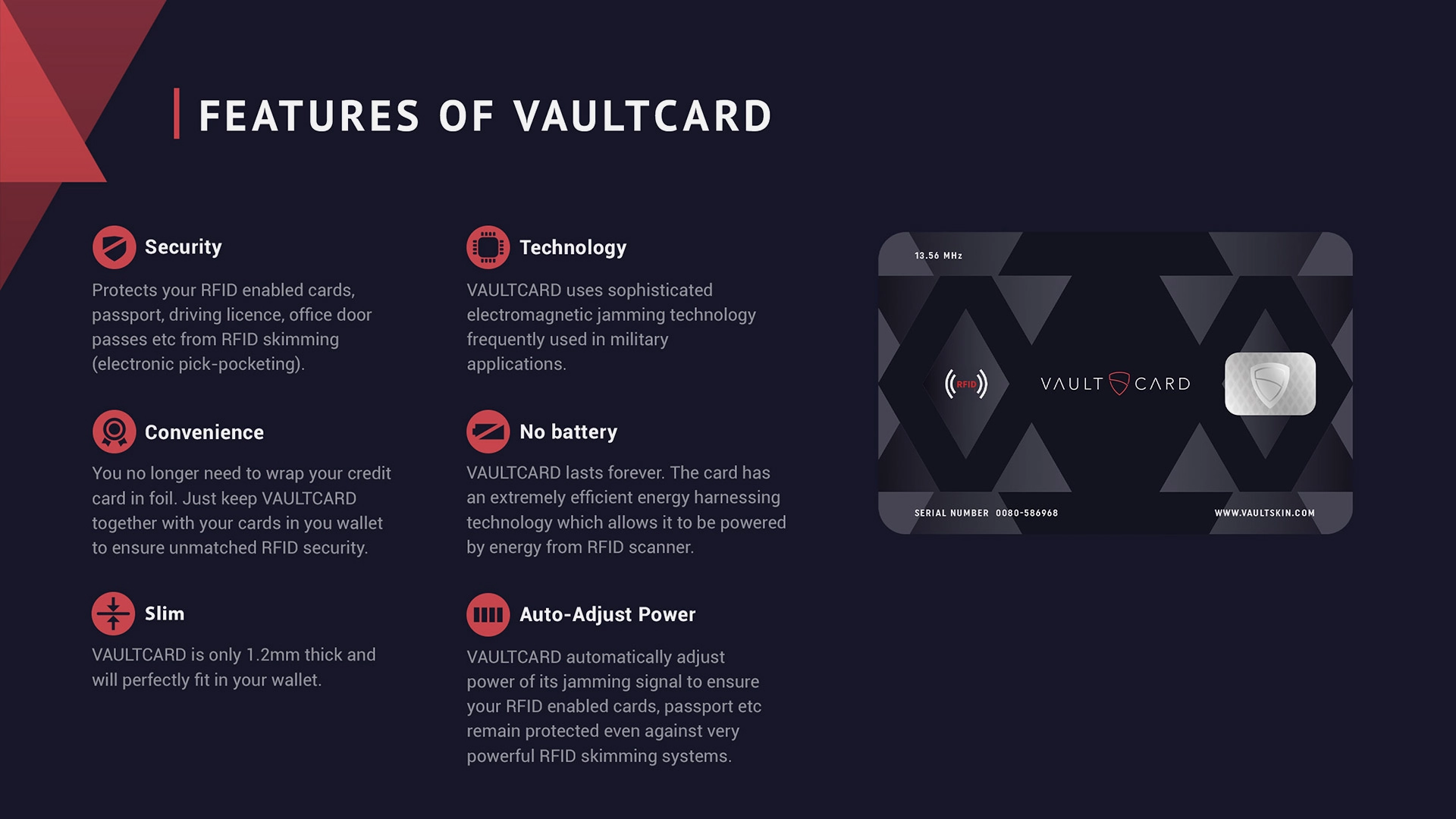 VAULTCARD - RFID Blocking Card, Protection for your wallet & passport