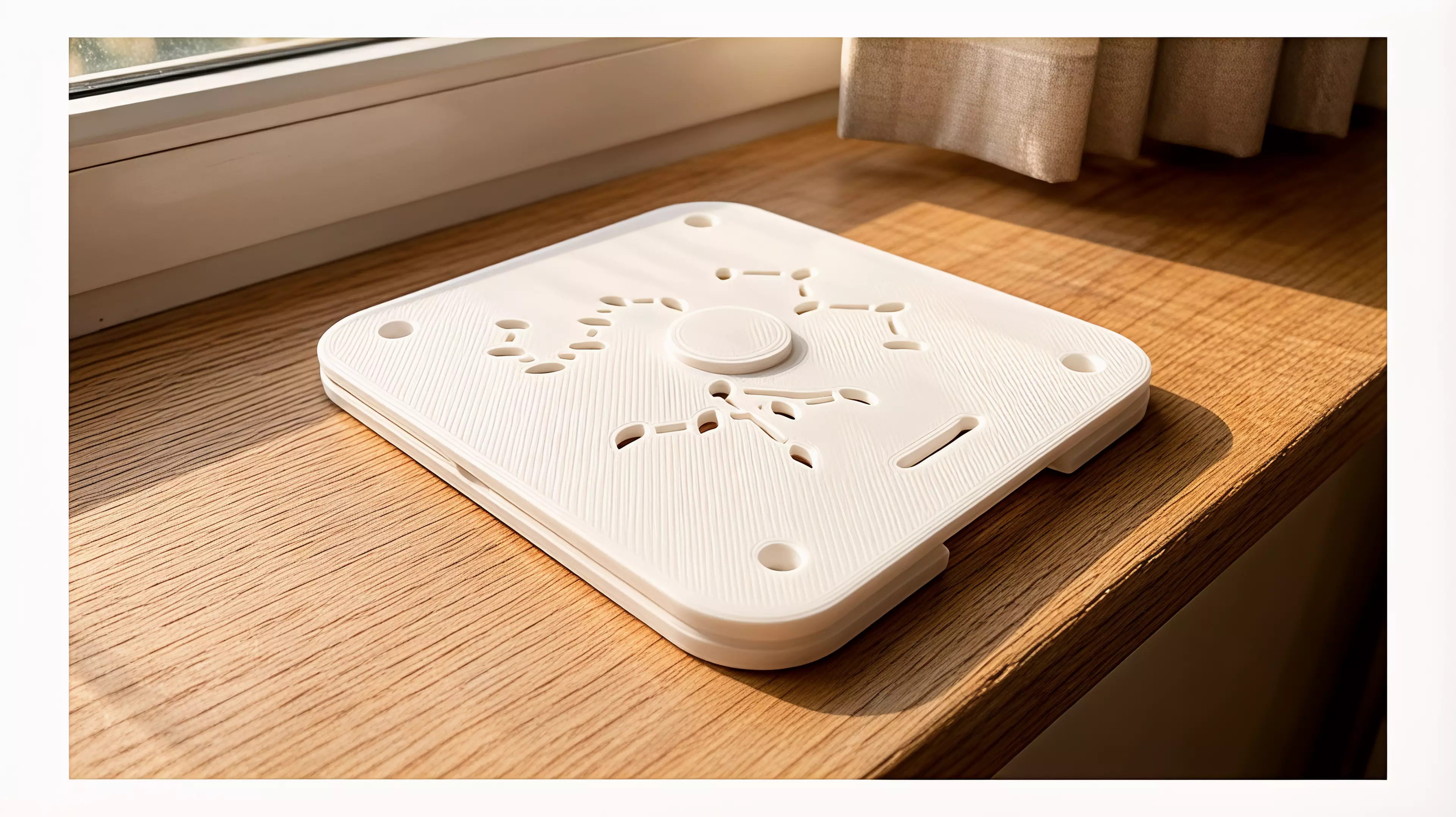 A pocket-sized, three-part ambient-light garden whose single exposed right-edge dial reveals Cassiopeia, Cygnus, and a Little Dipper reading within Ursa Minor at three indexed positions.