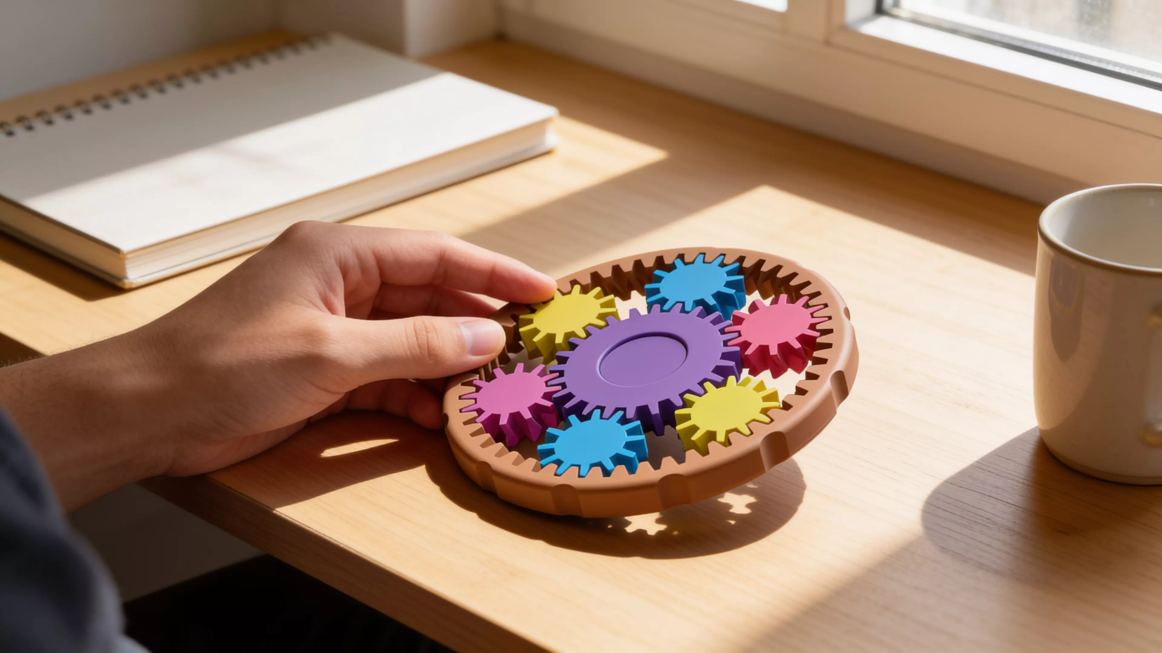 A 3D-printable fidget spinner planetary gear system.
