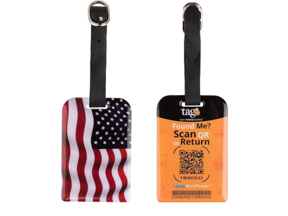 tag8 Bag Security Tag | USA flag Luggage Tag with Airport Tracer Code |pack 2