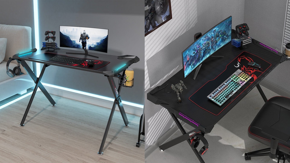 EUREKA X1S X-Shaped Gaming Desk: Additional Storage & RGB LED Lighting - Autonomous.ai