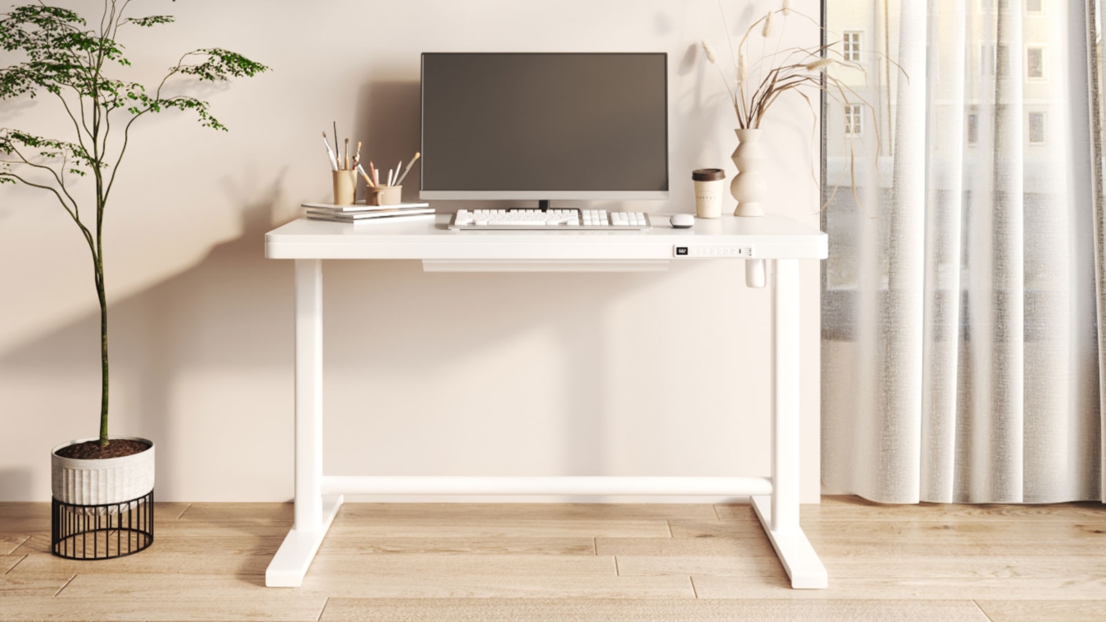 Standing Desk with Drawers Charging USB Port Engineered Wood Top