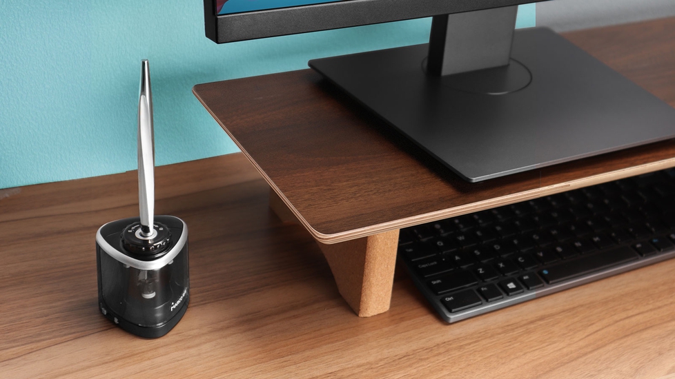 Desk Shelf Dual Monitor Stand Riser, Walnut Wood