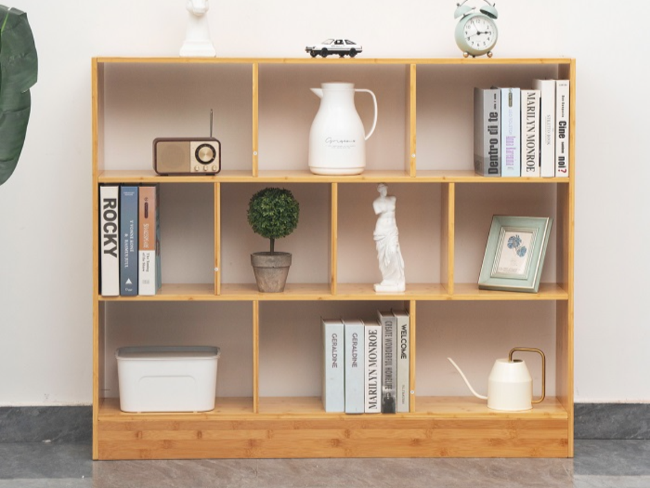 Maydear Bamboo Bookshelf: 3-tier 10-cube storage shelf