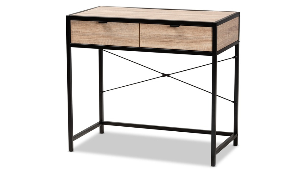 Skyline Decor Natural Brown Wood: Black Metal 2-drawer Desk - Autonomous.ai
