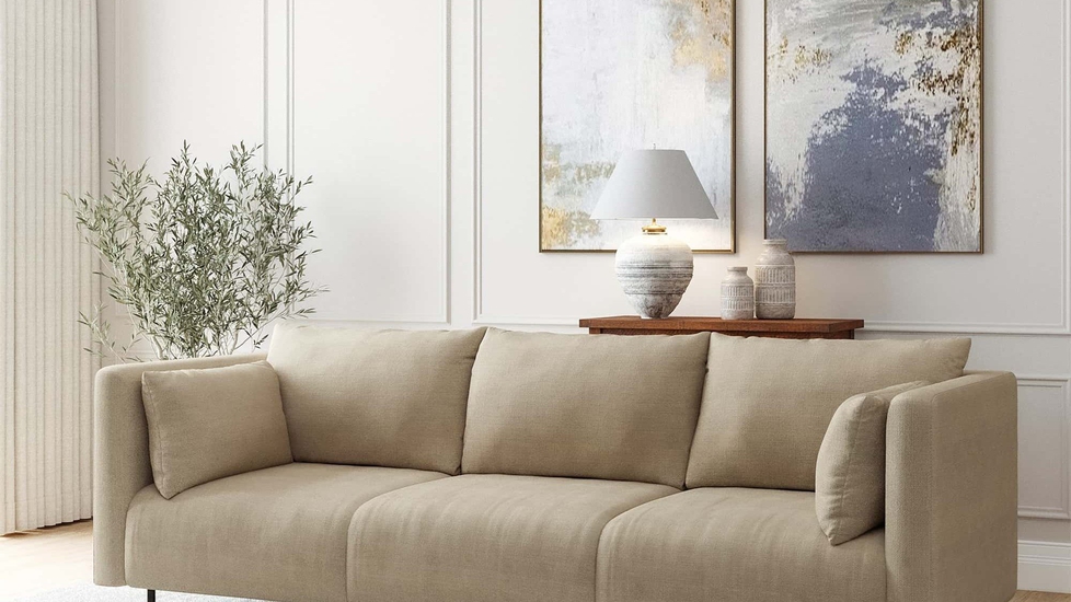 VIFAH SIGNATURE Italian design premium farbic 82-inch sofa with throw pillows - Beige - Autonomous.ai