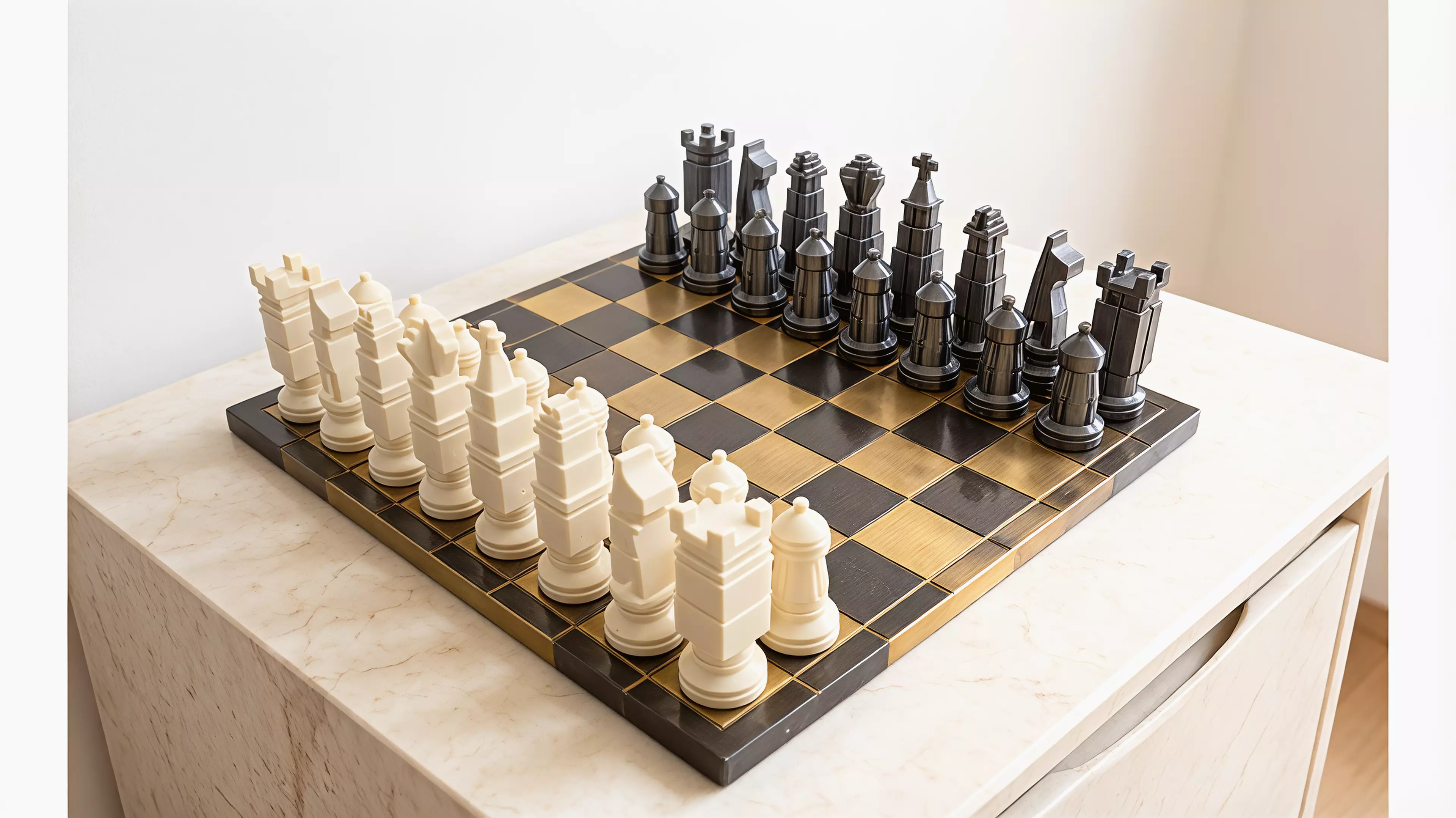 New York after midnight, translated into a complete architectural chess set with ordinary chess rules.

By Alice.