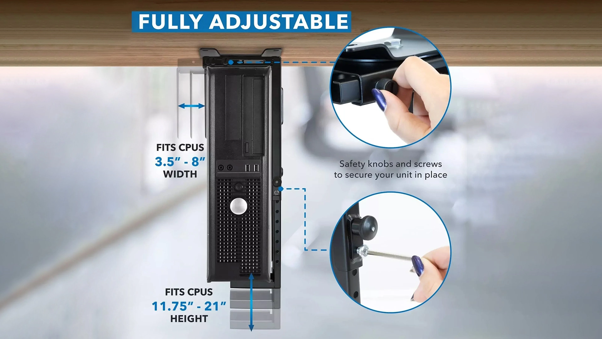 Mount-It Under Desk CPU/Computer Tower Mount 360° Swivel