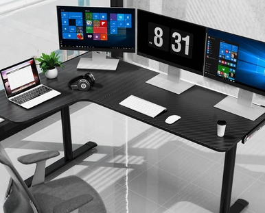 EUREKA L-shaped Desk: Carbon Fiber Surface & Additional Mousepad